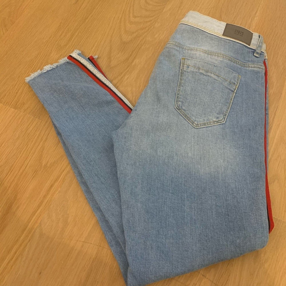 Zara denim red navy stripe
